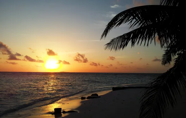 Picture beach, sunset, Sunset, Maldives