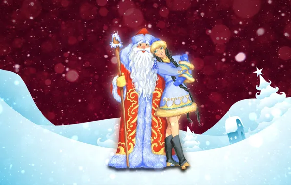 Winter, Snow, Background, New year, Maiden, Holiday, Santa Claus, The snow