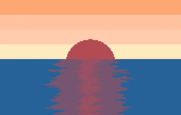 Sea, sunset, pixel art