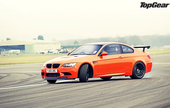 Orange, BMW, skid, BMW, supercar, drift, track, top gear