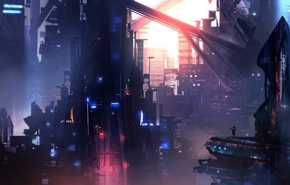 Figure, The city, Future, Art, Fiction, Landscapes, Digital Art, TacoSauceNinja