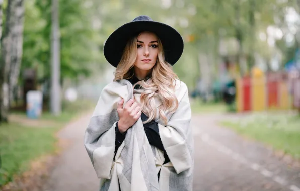 Picture look, girl, face, background, hair, hat, fabric