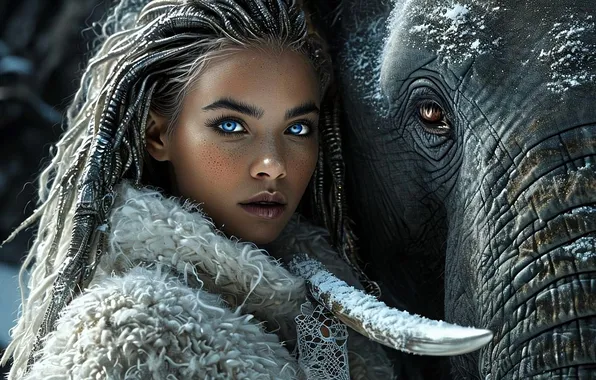 Look, girl, together, coat, blue eyes, friends, dreadlocks, digital art