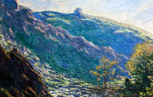 Landscape, picture, Claude Monet, The Old Tree. Sunlight on the Petit Cruese