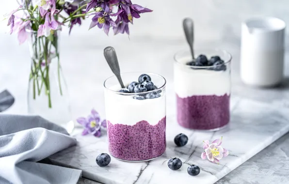 Glass, berries, Breakfast, fruit, nuts, granola, Chia seeds, Karina Klachuk