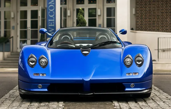 Picture blue, background, Roadster, supercar, Pagani, Zonda, the front, Pagani