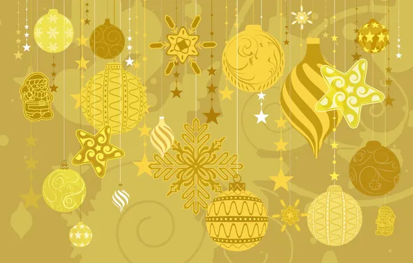 Picture winter, decoration, yellow, toys, tree, new year, bell, holidays