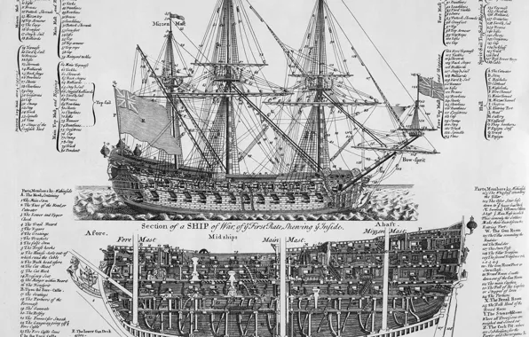 Vintage, plan, war, interior, architecture, ships, galeon