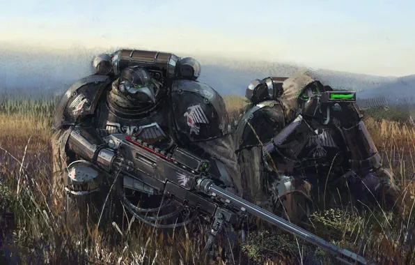 Fiction, soldiers, armor, sniper, warhammer, 000, art, Warhammer 40