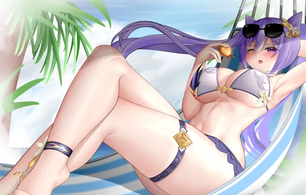 Girl, sexy, cleavage, long hair, legs, boobs, anime, beautiful