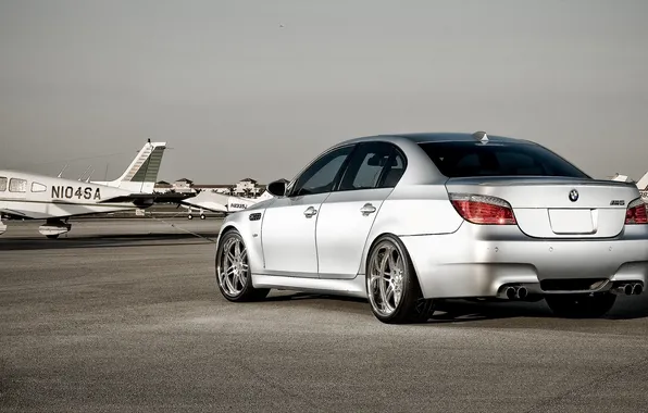 The sky, BMW, silver, BMW, aircraft, the rear part, silvery, runway