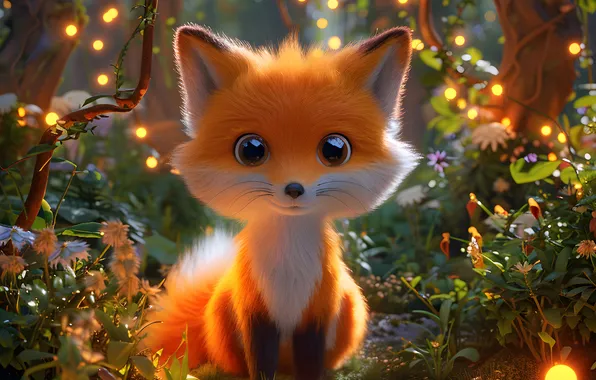 Forest, look, trees, nature, lights, Fox, red, face