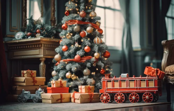 Toys, train, the engine, the car, Christmas, gifts, New year, train