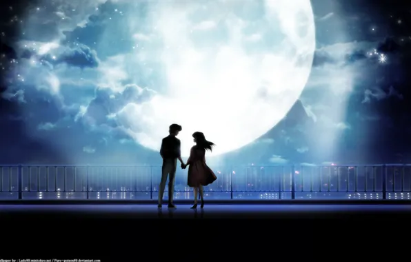 Girl, night, the city, the moon, pair, guy, maison ikkoku, takahashi rumiko