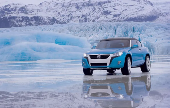 Mountains, reflection, ice, Volkswagen, Concept A