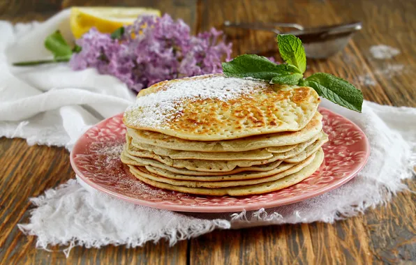 Stack, pancakes, mint, lilac