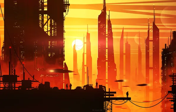 Sunset, the city, future, people, by kvacm, Silute