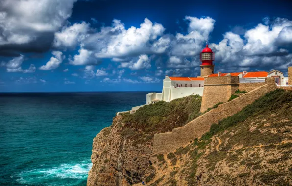 Sea, coast, lighthouse, Portugal, Portugal, Cabo de Sao Vicente, Faro