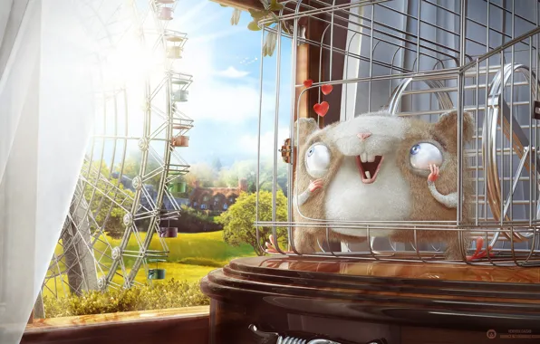 Cell, hamster, wheel, window, desktopography