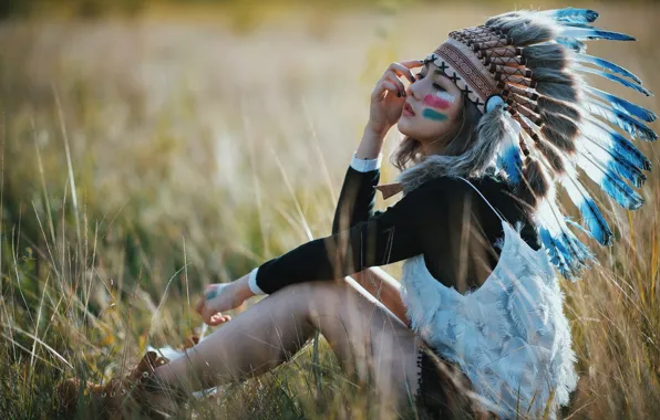 Picture girl, style, feathers