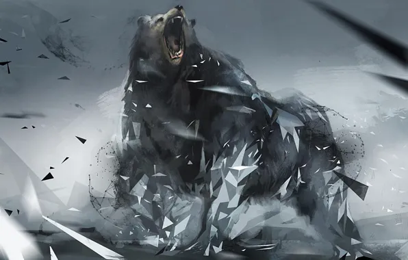 Picture background, triangles, bear, rage, figure