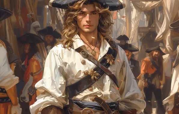 Look, Pirate, Male, Digital art, Cocked hat, AI art, The Art of Artificial Intelligence, Neural …