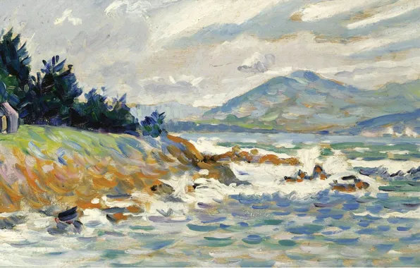 Landscape, picture, 1895, Paul Signac, Paul Signac, Saint-Tropez. A Gust Of The East Wind