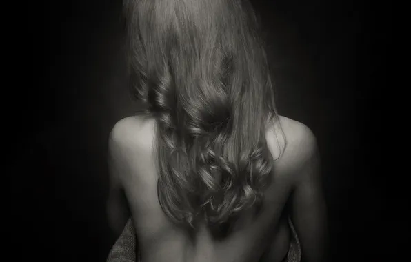 Back, black and white, monochrome, long hair, Zachary