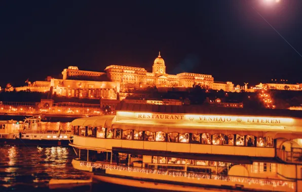 Water, light, night, bridge, the city, lights, river, the building