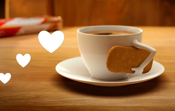 Love, heart, coffee, cookies, Cup, love, heart, cup