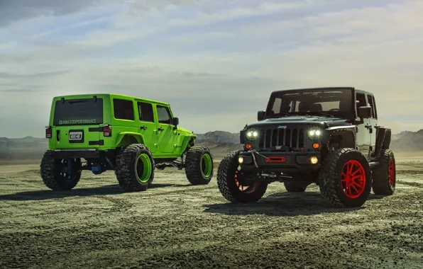 Picture Green, Black, Forged, Custom, Wrangler, Jeep, Wheels, Track