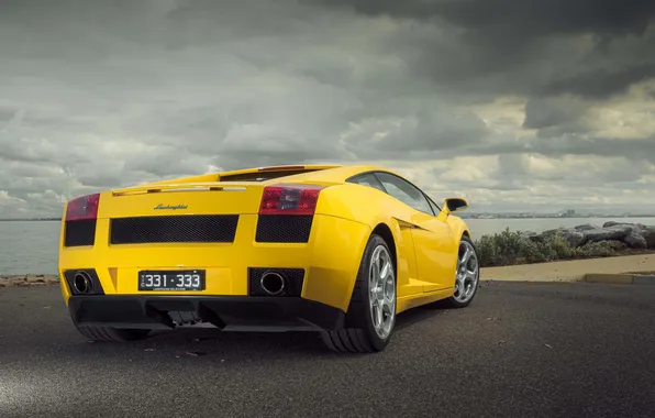 Picture car, Lamborghini, sky, sea, nature, clouds, Lamborghini Gallardo, italian cars