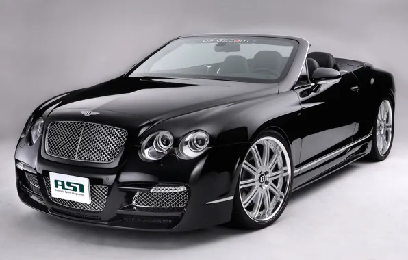 Black, Bentley, Machine, convertible, drives, on a gray background