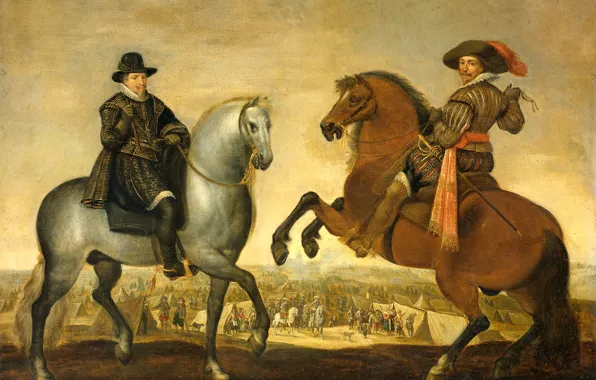 Picture, genre, Pauwels of Hillegaert, Prince Maurice and Prince Frederick Henry on horseback