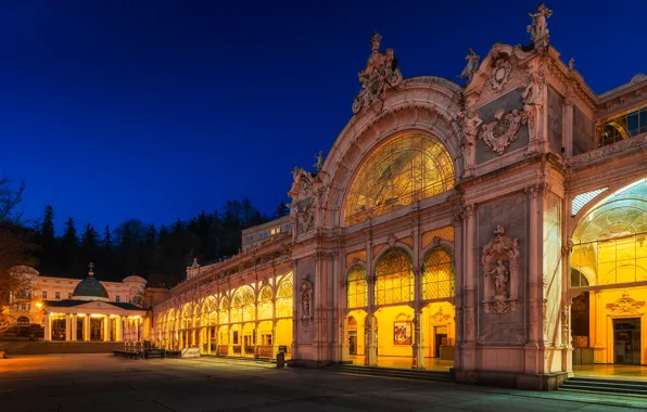 Building, the evening, Czech Republic, backlight, Marianske Lazne
