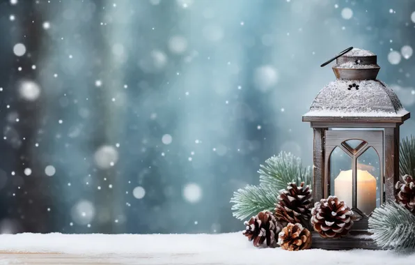 Winter, snow, night, Christmas, lantern, New year, Christmas, night