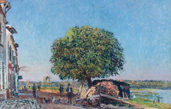 Picture trees, landscape, street, home, picture, Alfred Sisley, Alfred Sisley, Chestnut in Saint-Mames