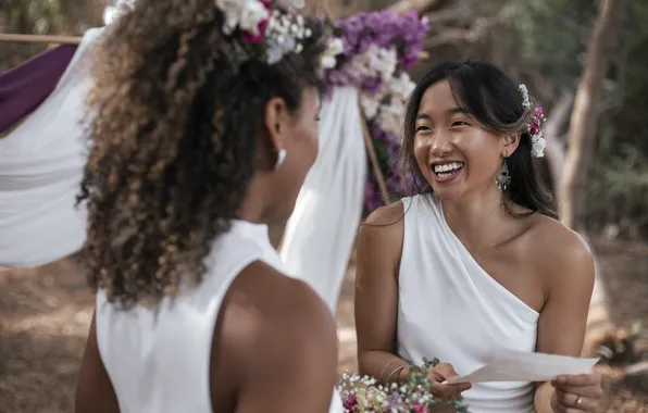 Asian, two, black woman