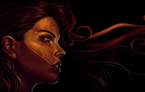 Look, girl, background, pattern, black, hair, art, profile