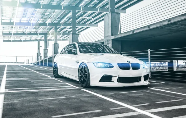 Glare, BMW, Parking, white, Coupe, front, E92
