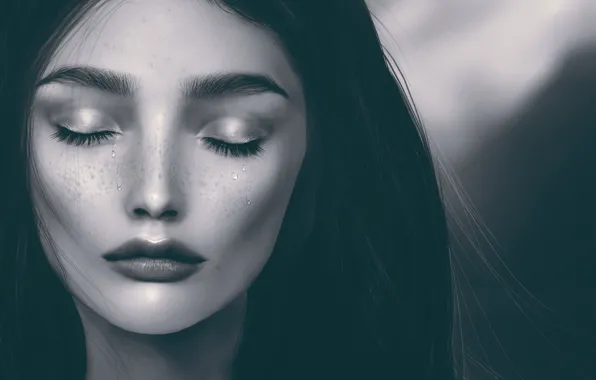 Girl, sadness, tears