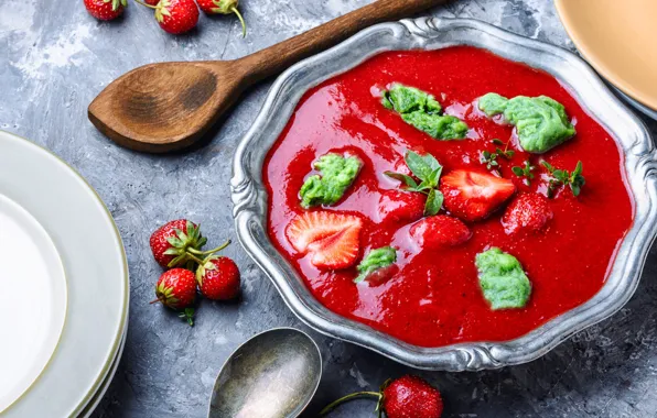 Berries, food, strawberry, spoon, dishes, dessert, dish, strawberry
