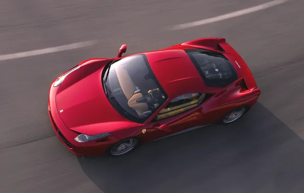 Picture Red, Road, Machine, Asphalt, The hood, Ferrari, 458, The view from the top