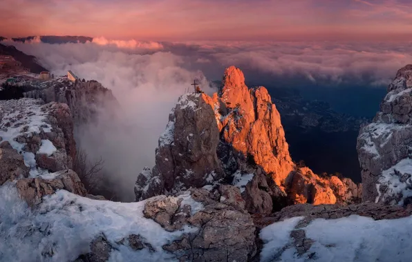 Picture winter, clouds, mountains, Crimea, AI-Petri, Yalta, Gaspra