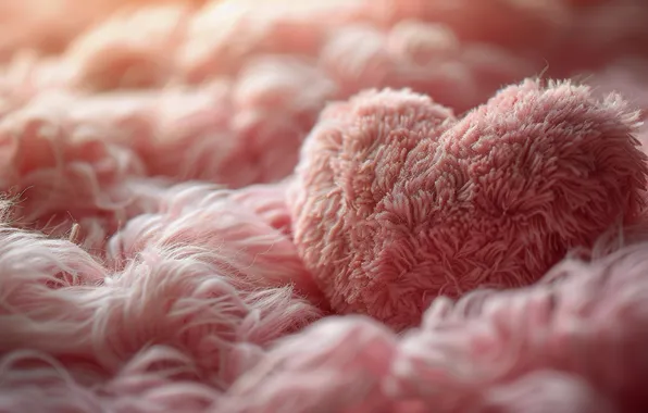 Holiday, heart, pile, fur, heart, pink background, Valentine's Day, AI art