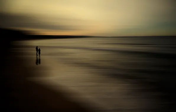 Reflection, shore, horizon, silhouettes