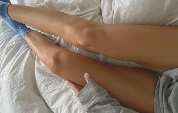 Bed, manicure, socks, seductive, slender legs