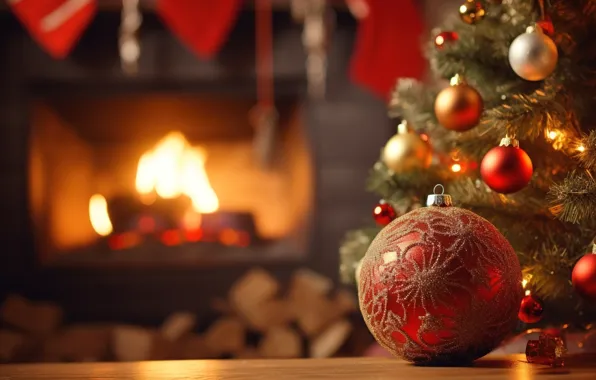 Decoration, balls, tree, New Year, Christmas, golden, new year, Christmas