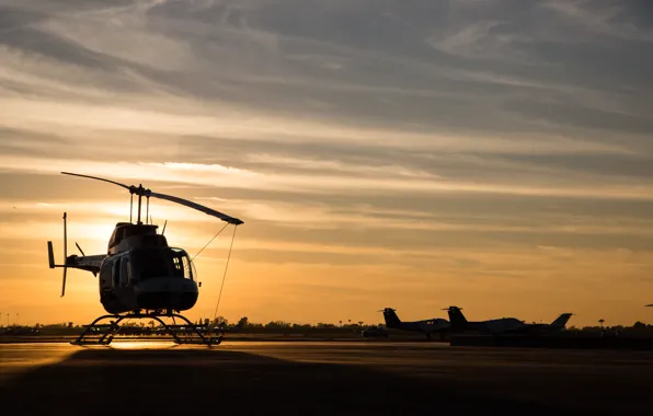 Picture sunset, helicopter, airbase