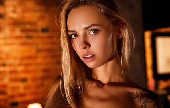 Model, Girl, tattoo, blonde, shoulders, Vlad Popov, Sasha Tale